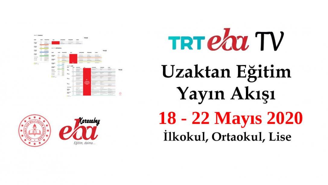 18 - 22 Mayıs TRT Eba Tv İlkokul, Ortaokul ve Lise Yayın Akışı